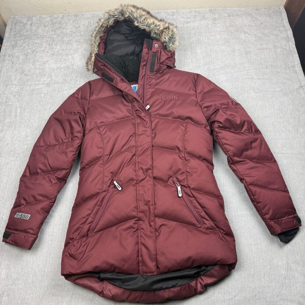 Kavik Jacket Womens Small Maroon Duck Down Puffer Coat Winter Alaska Sherpa 550